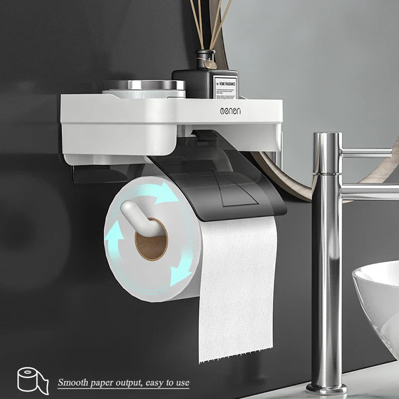 MENGNI Wall Mount Toilet Paper Holder - Waterproof Plastic Roll Paper Storage Rack for Bathroom Tissue - Organizer Shelves