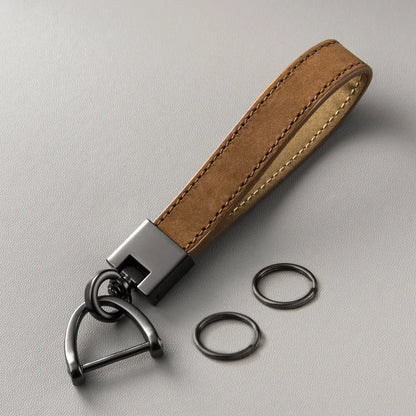 Luxury Genuine Leather Car Keychain – Pure Color Buckle Key Ring, Stylish Car Accessory Gift