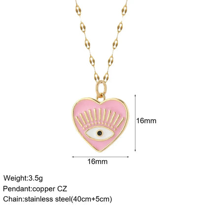 Heart Evil Blue Eye Sun Necklace – Cute Dog, Bee & Elephant Gold Pendant with Long Stainless Steel Chain for Women