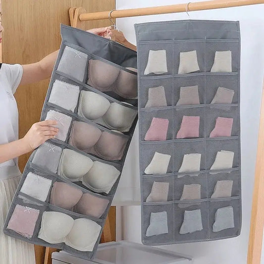 Double-Sided Hanging Underwear Storage Bag — Foldable Organizer for Socks and Underpants, Dormitory and Home Wardrobe