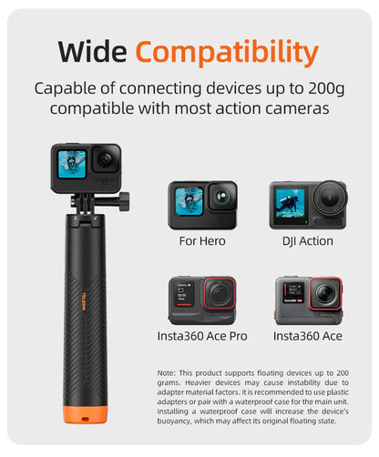 TELESIN Floating Underwater Selfie Stick Tripod – Extendable Buoyancy Pole for GoPro, Insta360, DJI Osmo Action Cameras