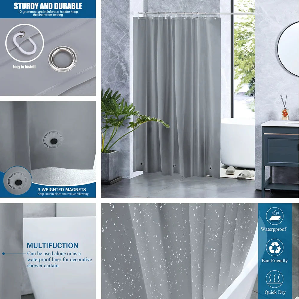 PEVA Shower Curtain: Waterproof Transparent/Colorful Plastic Bath Curtains - Mildew-Resistant Luxury Home Decor with Hooks
