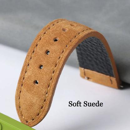 Suede Genuine Leather Watch Band - 18mm 19mm 20mm 22mm 24mm Vintage Handmade Stitching Strap For Seiko Huawei GT2 GT3 GT4