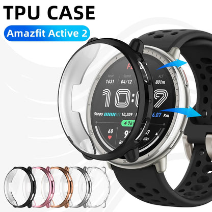 Soft TPU Case for Amazfit Active 2 – All-Around Protective Bumper Cover with Built-In Screen Protector
