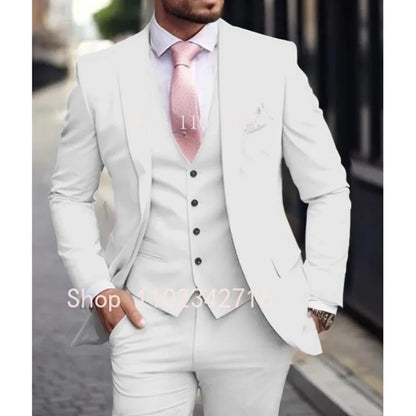 Men's Pink 3 Piece Suit - Slim Fit Wedding Tuxedo Jacket, Vest & Pants Set For Groom Formal Occasions