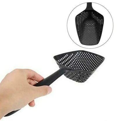 Scoop Colander Kitchen Strainer — Nylon Slotted Skimmer with Handle for Food Draining, Cooking, and Baking