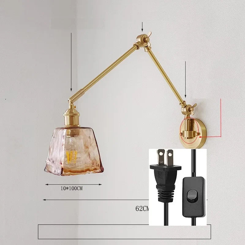 IWHD 2022 Ceramic Copper LED Wall Lamp — Adjustable Swinging Long Arm Light for Bedroom & Living Room