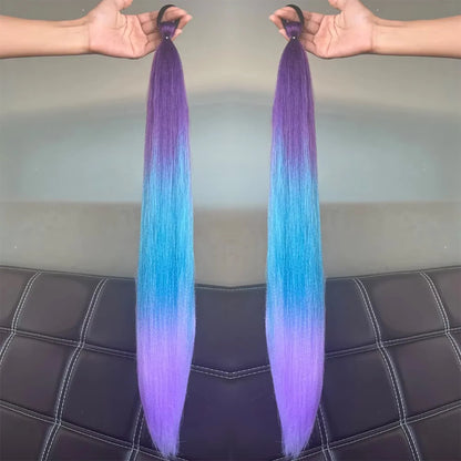 2Pcs Purple Synthetic Ponytail Extensions – Long Straight Hair Accessories with Rubber Bands for Women & Halloween