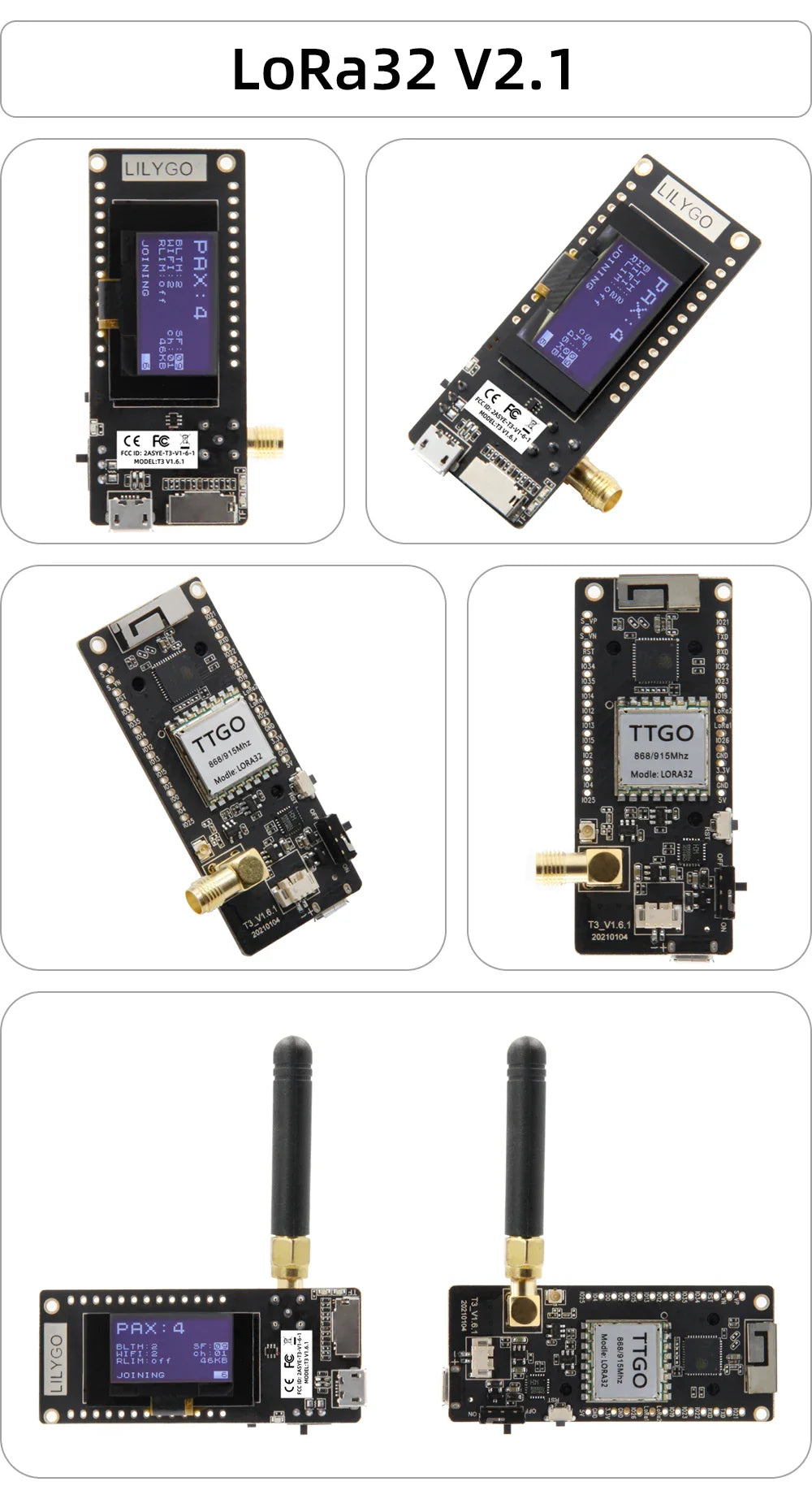 LILYGO TTGO Meshtastic LoRa32 ESP32 Development Board — SX1276/1278 Module 433/868/915MHz with 0.96" OLED, Low Power LoRa Module