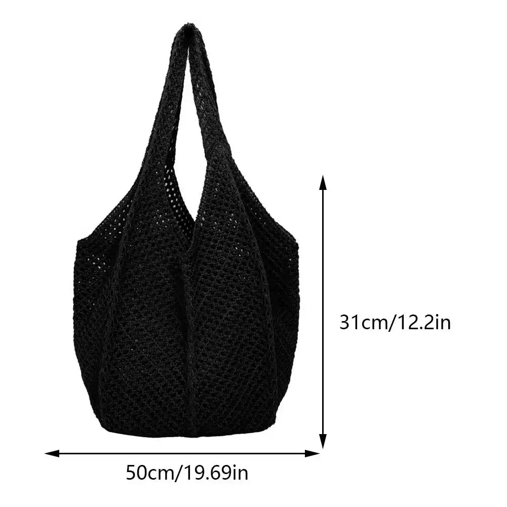 Fashion Women’s Hollow Woven Shoulder Bag – Large Capacity Crochet Tote, Solid Knitting Mesh Handbag for Summer & Beach