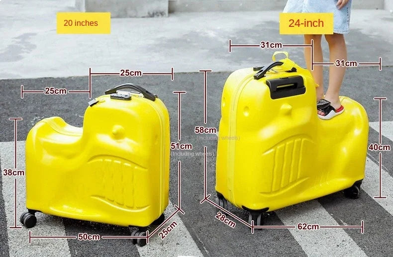 Cartoon Kids Ride-On Suitcase with Wheels – 20/24 Inch Rolling Trolley Luggage for Children, Travel Bag & Gift