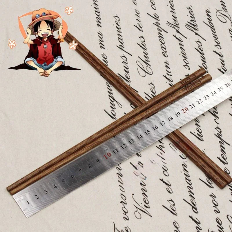 2 Pairs ONE PIECE Wooden Chopsticks – Anime Cartoon, Non-Slip, Reusable Tableware for Lunch, Sushi, with Belt Bag Accessory