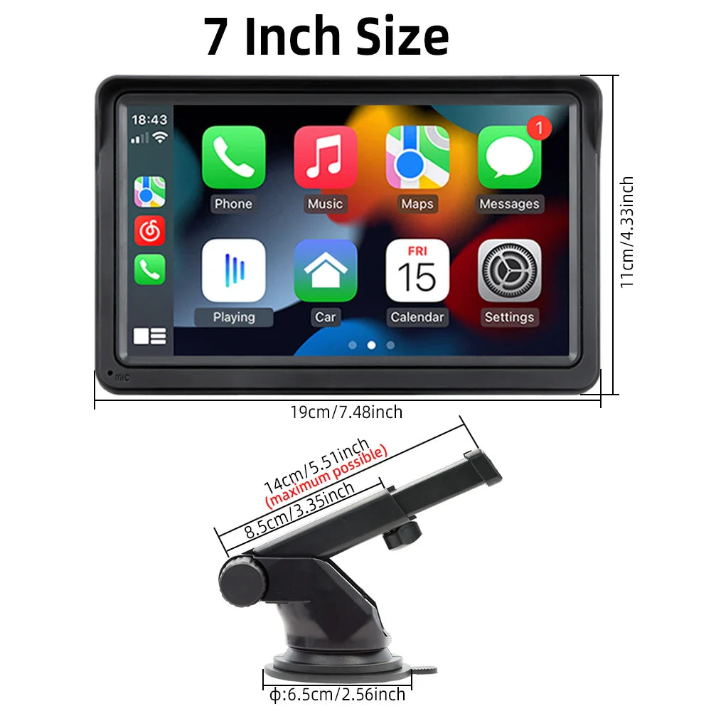 HIPPBQCC 7-Inch Car Radio – CarPlay & Android Auto Multimedia Player, Touch Screen, USB/AUX, Rear View Camera Compatible