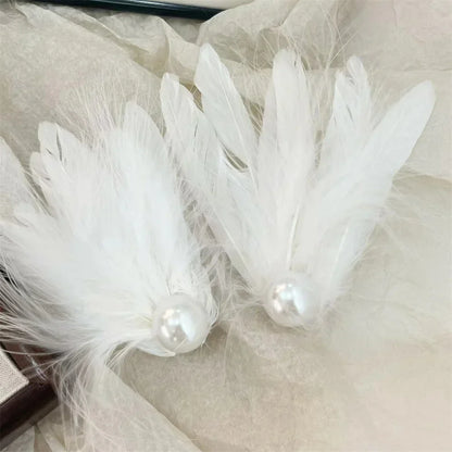 White Swan Feather Hairpin – Ballet Style Side Clip with Faux Pearl for Girls, Party & Stage Performance Accessories