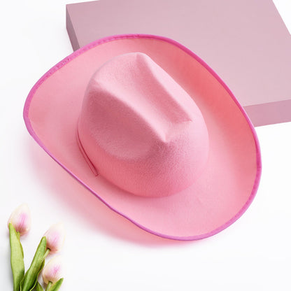 Women's Cowboy Hat – Wide Brim Solid Color with Furry Trim for Parties & Outings