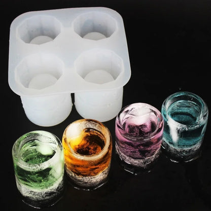 Silicone Ice Cube Mold – 4-Hole Round Press Ice Block Maker for Whiskey, Beer & Drinks | Reusable Cup-Shaped Ice Tray Kitchen Tool