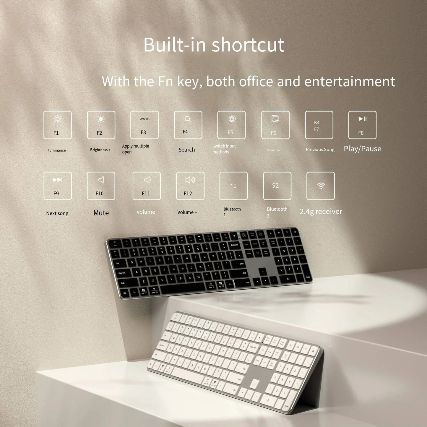 IFXLIFE Universal Wireless Bluetooth Keyboard – Rechargeable Slim Metal Frame Full-Size with Numeric Keys for Windows & macOS