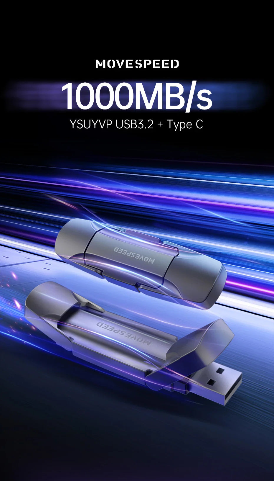 MOVESPEED 1000MB/s USB3.2 Gen 2 Type C Solid State Pen Drive - 1TB, 512GB, 256GB, 128GB for PC, Smartphone & Tablet