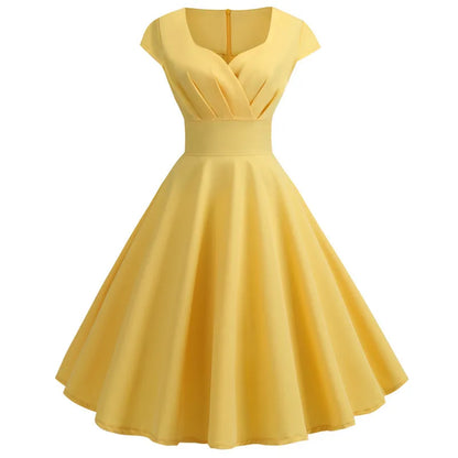 Women’s Pink Summer Dress – V-Neck Vintage Retro Midi Party & Office Dress