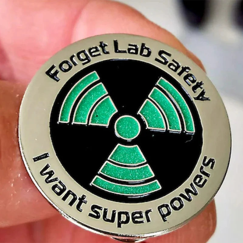 Science Enamel Pin — Glow-in-the-Dark Funny "Forget Lab Safety, I Want Superpowers" Lapel & Hat Pin