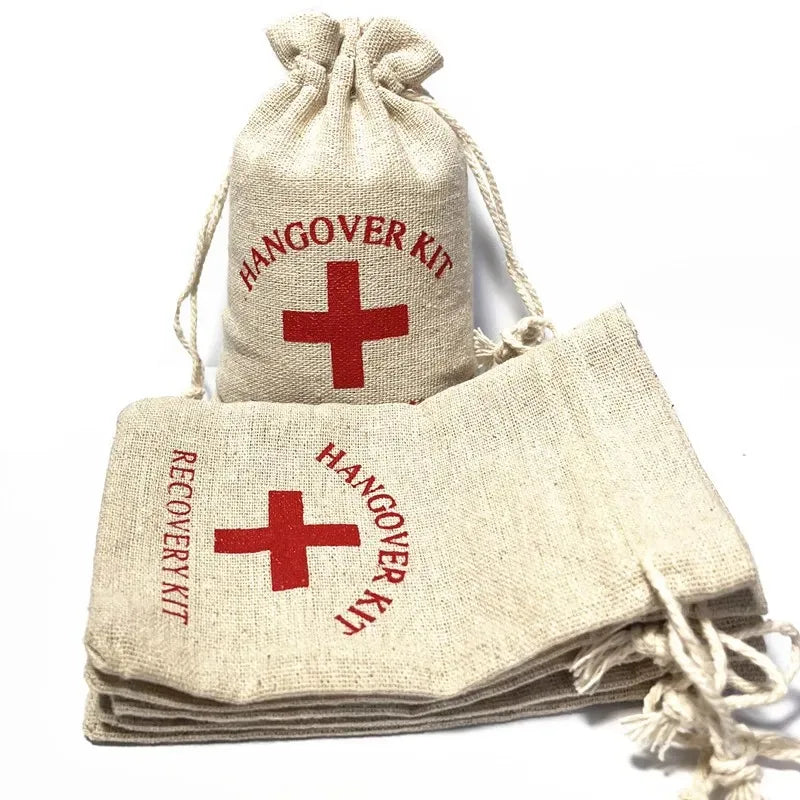 2100PCS Christmas Party Wake-Up Bags – Cotton Linen Storage & Gift Bags for First Aid, Red Cross Hangover Kits