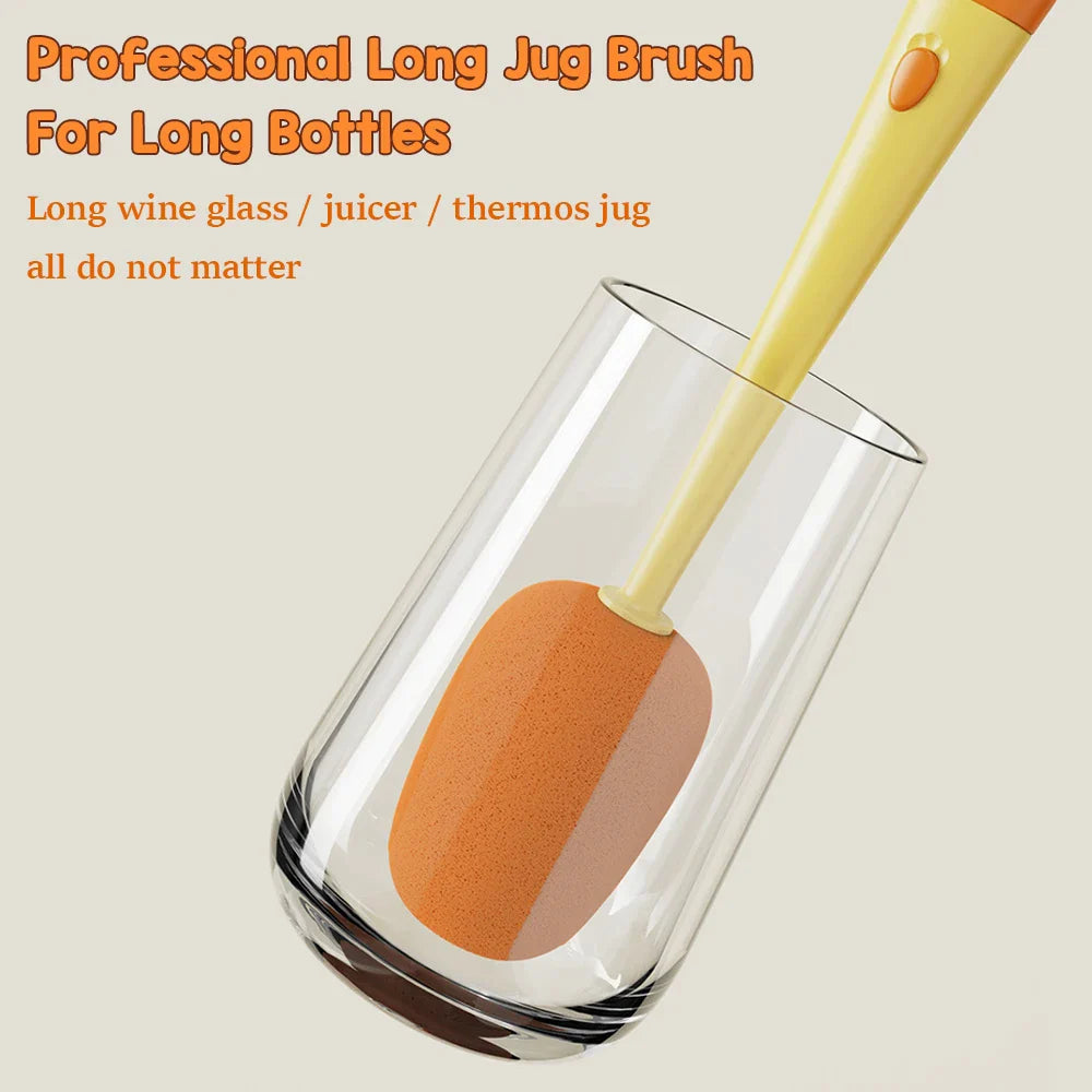 3-In-1 Long Handle Bottle Cleaning Brush - Sponge Bottle Gap Cleaner and Cup Cleaner for Kitchen