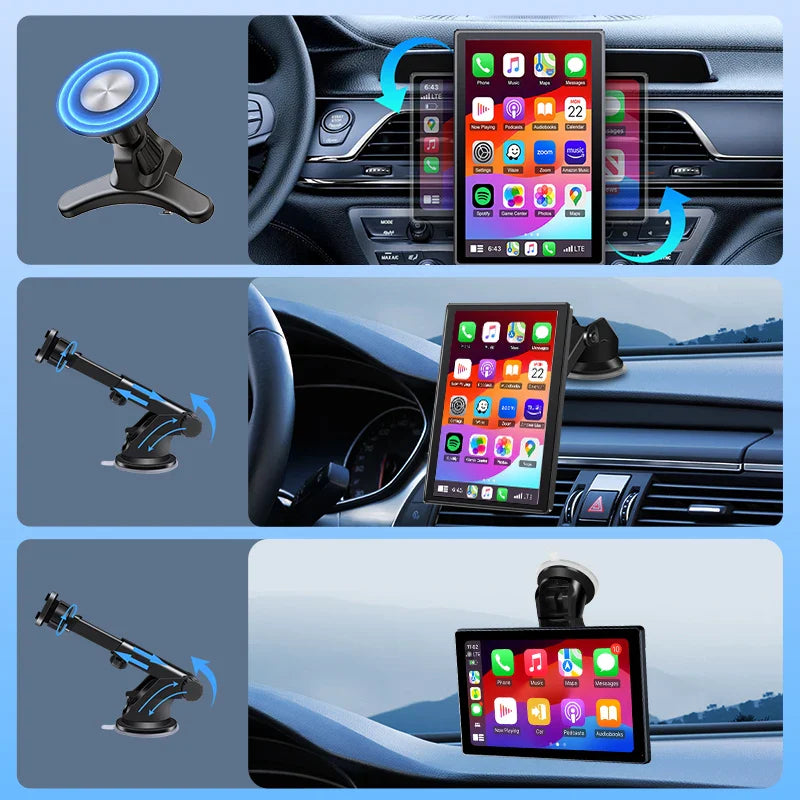 7–9" Universal Car Mirror Screen – Wireless CarPlay & Android Auto Multimedia Player with Portrait/Landscape Support