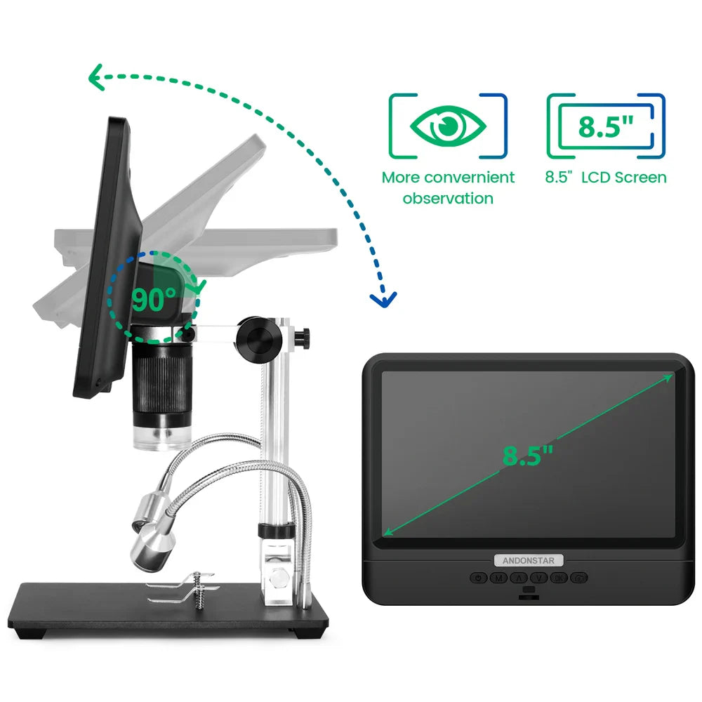Andonstar AD208 Digital Microscope – 8.5" Adjustable LCD, 1080P HD, Black, Soldering Tool