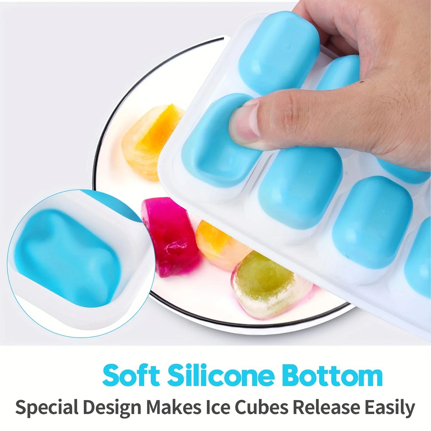 Silicone Ice Cube Mold – Easy-Release Flexible Tray with Spill-Resistant Removable Lid, Stackable Ice Trays with Covers