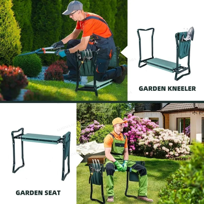 Foldable Garden Kneeling Stool & Tool Kit – Portable Gardening Seat & Kneeling Pad for Outdoor Planting