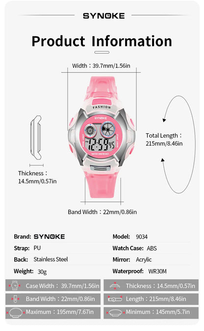 SYNOKE Student Electronic Watch - Waterproof Sports Watch for Children, Glow Multi-Function Digital Watch with 7 Colors Light, Perfect Gift