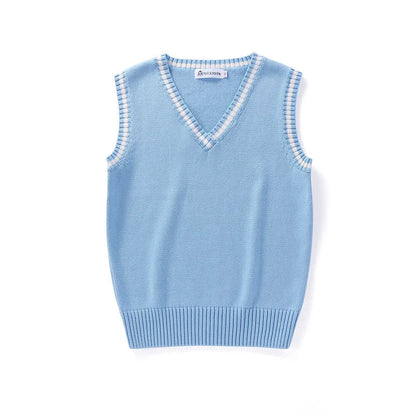 Unisex Sleeveless Sweater Vest – V-Neck Preppy Knitted Jumper for Women & Men, Retro Spring Fashion