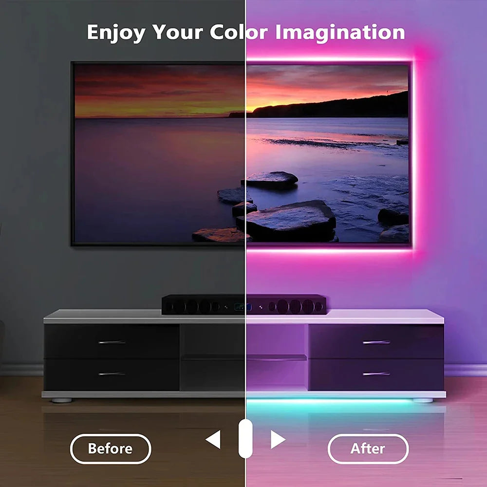 USB LED Strip Lights – Bluetooth-Controlled SMD 5050 RGB Tape, Flexible Self-Adhesive TV Backlight
