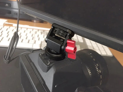 Mini Monitor Mount Holder – Swivel & Tilt Tripod Head with Cold Shoe Adapter for Flash, Microphone, and Fill Light