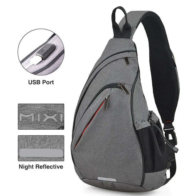Mixi Men’s One Shoulder Backpack - Women’s Sling Bag, Crossbody with USB, Versatile for Cycling, Sports, Travel, and School
