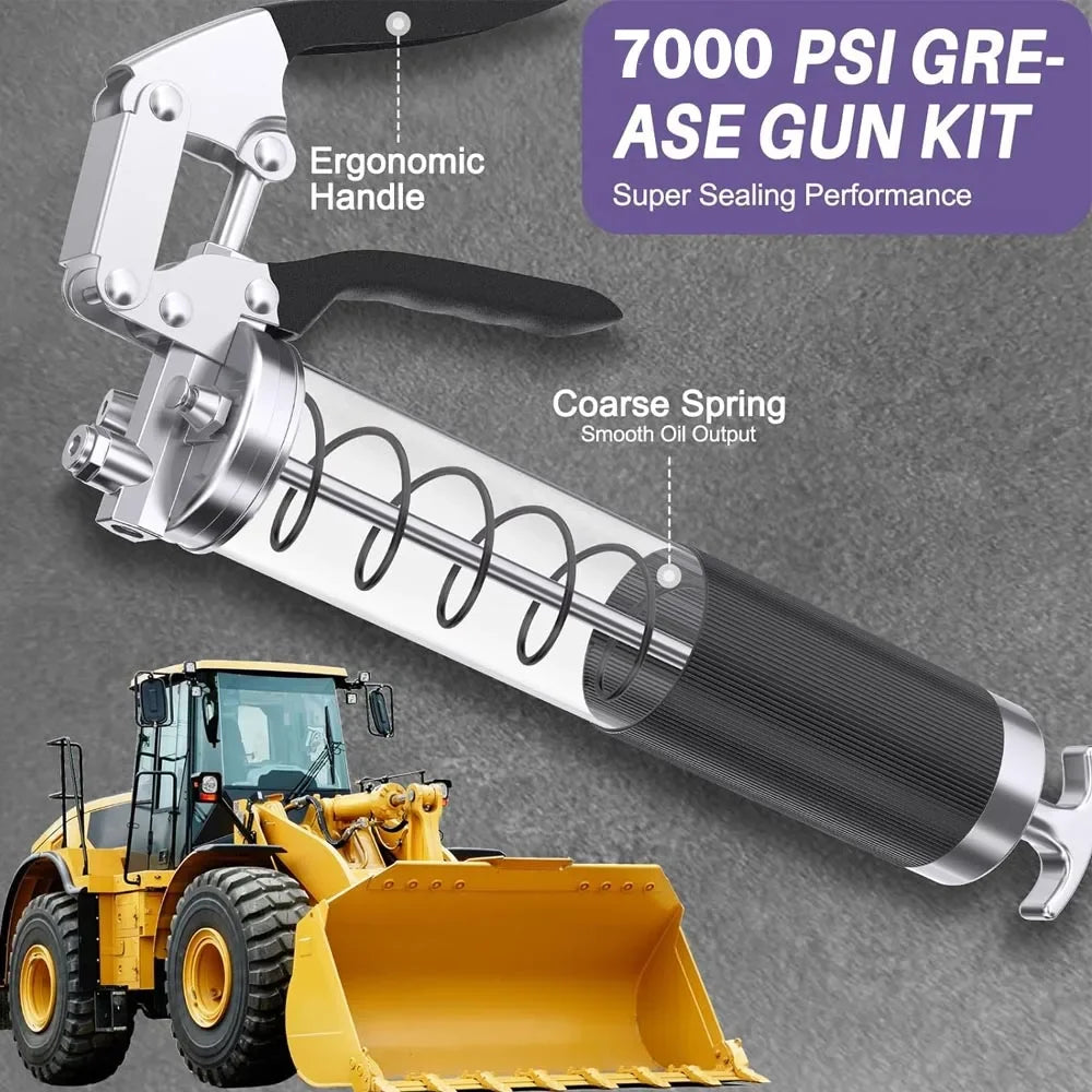 7000PSI Manual Grease Gun Kit – Pistol Grip High-Pressure Pump with 400CC Coupler for Heavy-Duty Maintenance