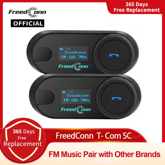 FreedConn Bluetooth Motorcycle Intercom Helmet Headset - Wireless Motorbike Interphone with LCD Screen & FM Earphone