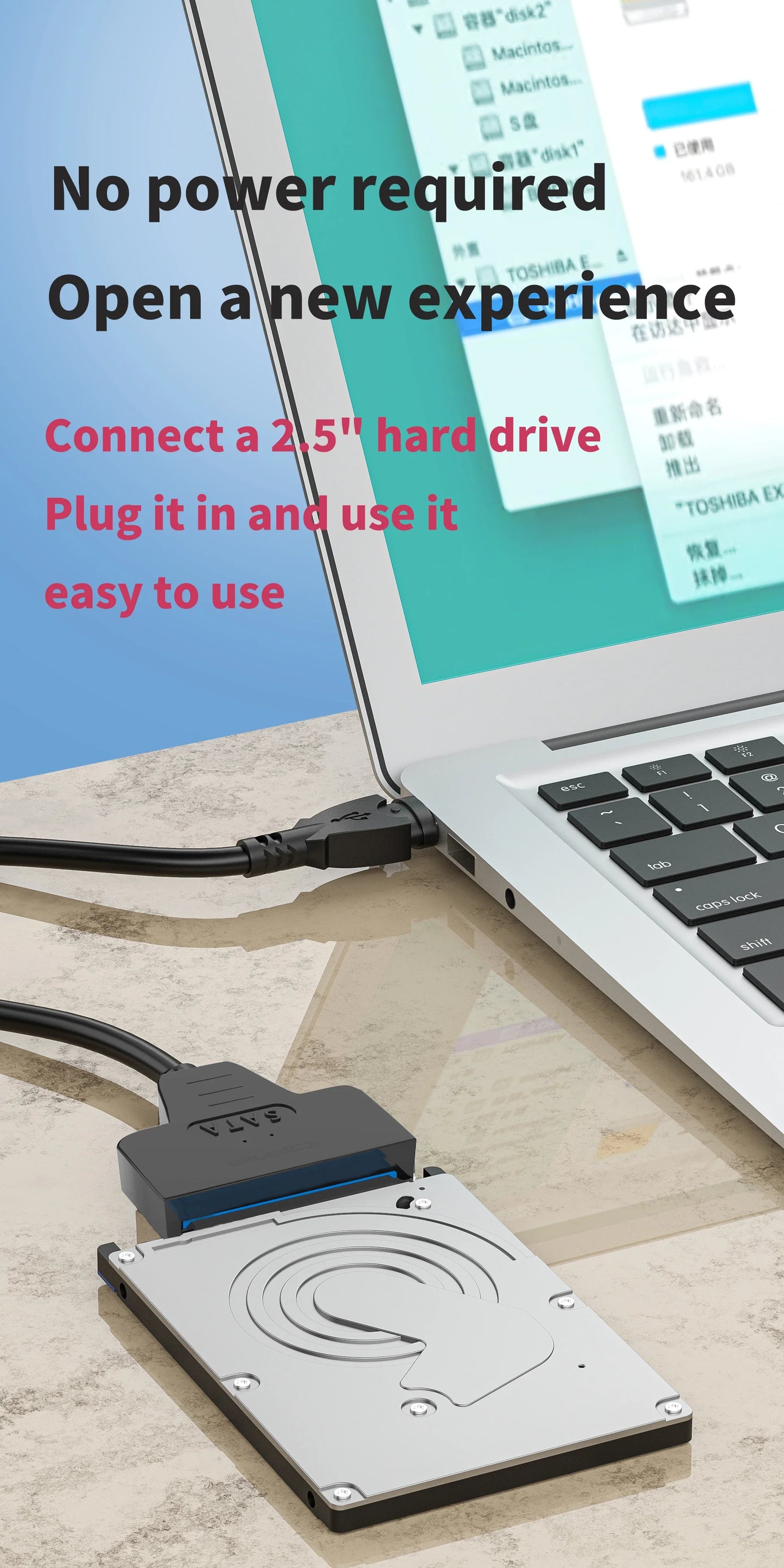 USB 3.1/2.0 SATA to USB Cable – USB 3.0 to SATA III Hard Disk Adapter, Compatible with 2.5-inch HDD and SSD, UASP Support