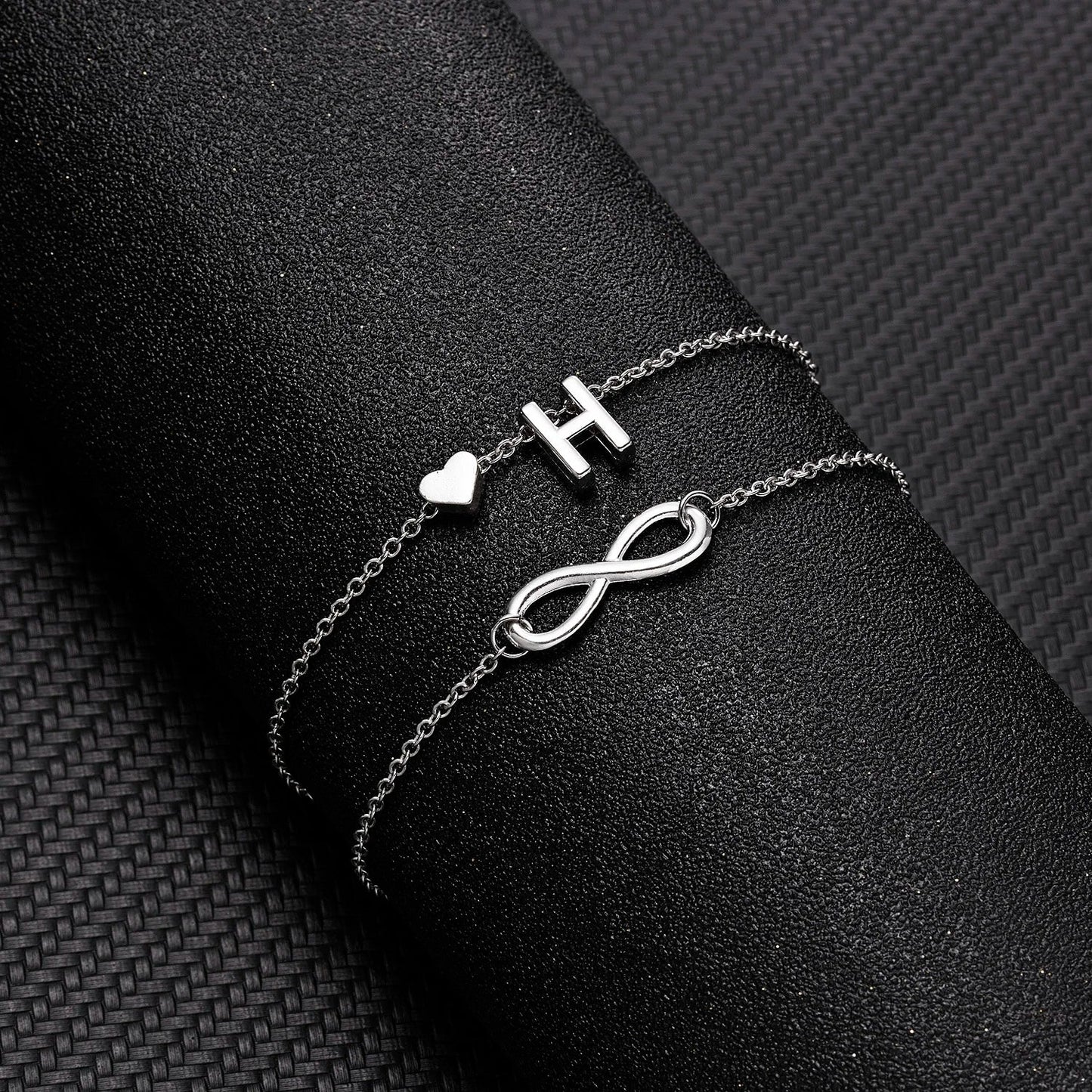 Bohemia A-Z Letter Initial Anklet for Women - Silver Heart Initial Anklet Bracelet, Beach Party & Travel Foot Jewelry