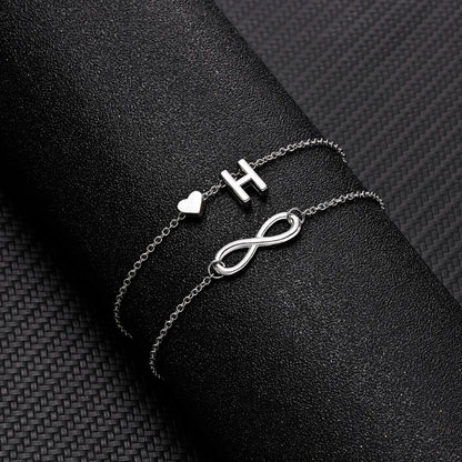 Bohemia A-Z Letter Initial Anklet for Women - Silver Heart Initial Anklet Bracelet, Beach Party & Travel Foot Jewelry