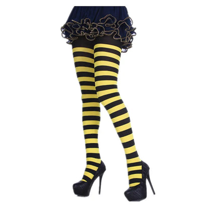 Goth Punk Women’s Rainbow Striped Pantyhose – High Waist Slim Leggings for Halloween Christmas Cosplay