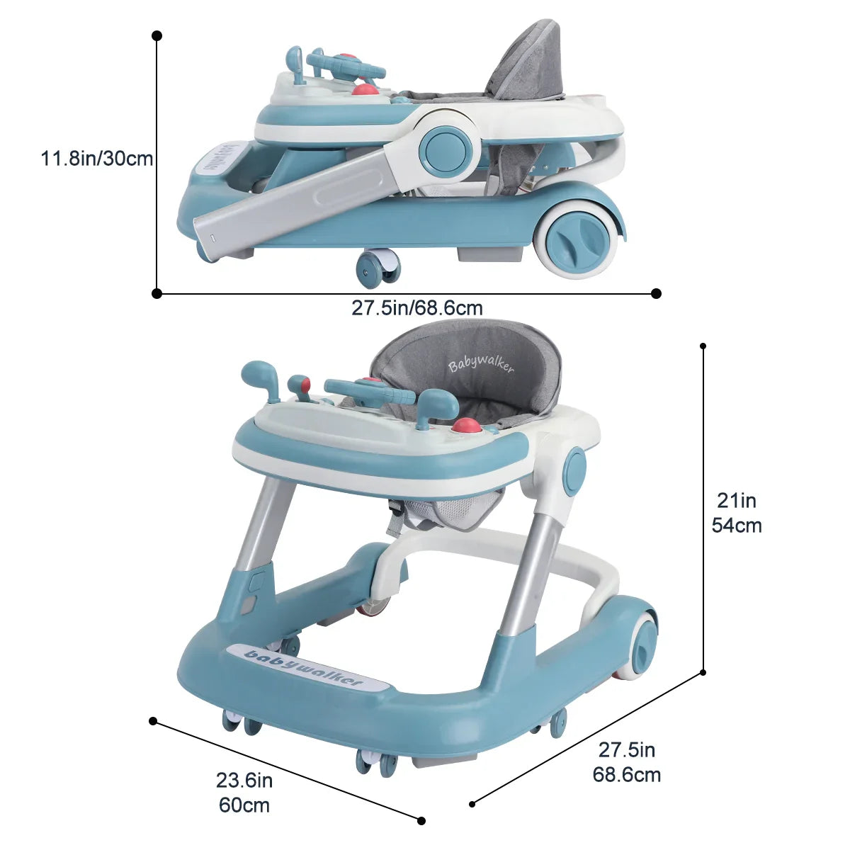 UBRAVOO 2-in-1 Push Walker for Infants & Toddlers – Foldable with Detachable Feeding and Music Trays