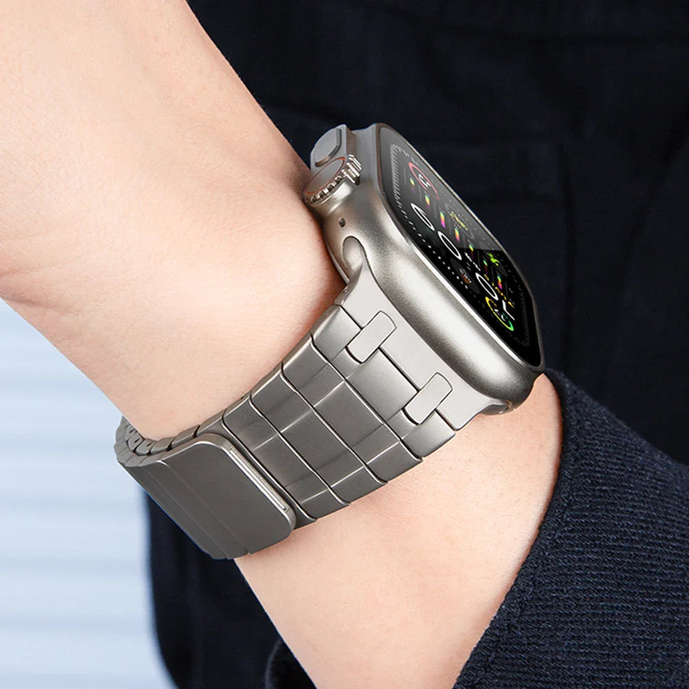 Magnetic Stainless Steel Band for Apple Watch – Titanium Color Strap for 49mm, 45mm, 44mm, 42mm Series 9, 8, 7, 6, 5, 4, SE, Ultra 2