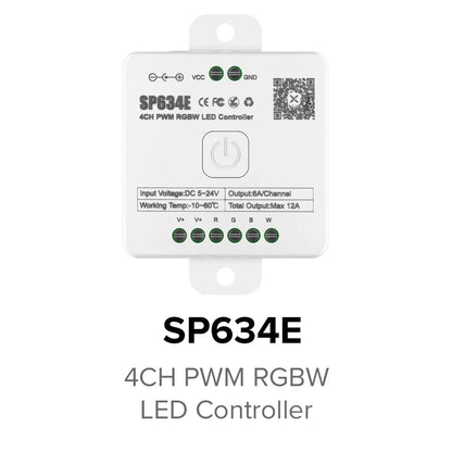 SP630E All-in-One LED Controller 5CH PWM SPI, RGB/RGBW/CCT Music Sync Bluetooth, Compatible with WS2812B WS2811 SK6812 FCOB 5050 5V–24V LED Strip