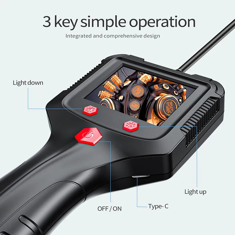 High-Definition 2.4-Inch IPS Screen Industrial Endoscope Camera - IP68 Waterproof Borescope with HD 1080P Resolution, LEDs, and 2600mAh Battery for Car Inspection