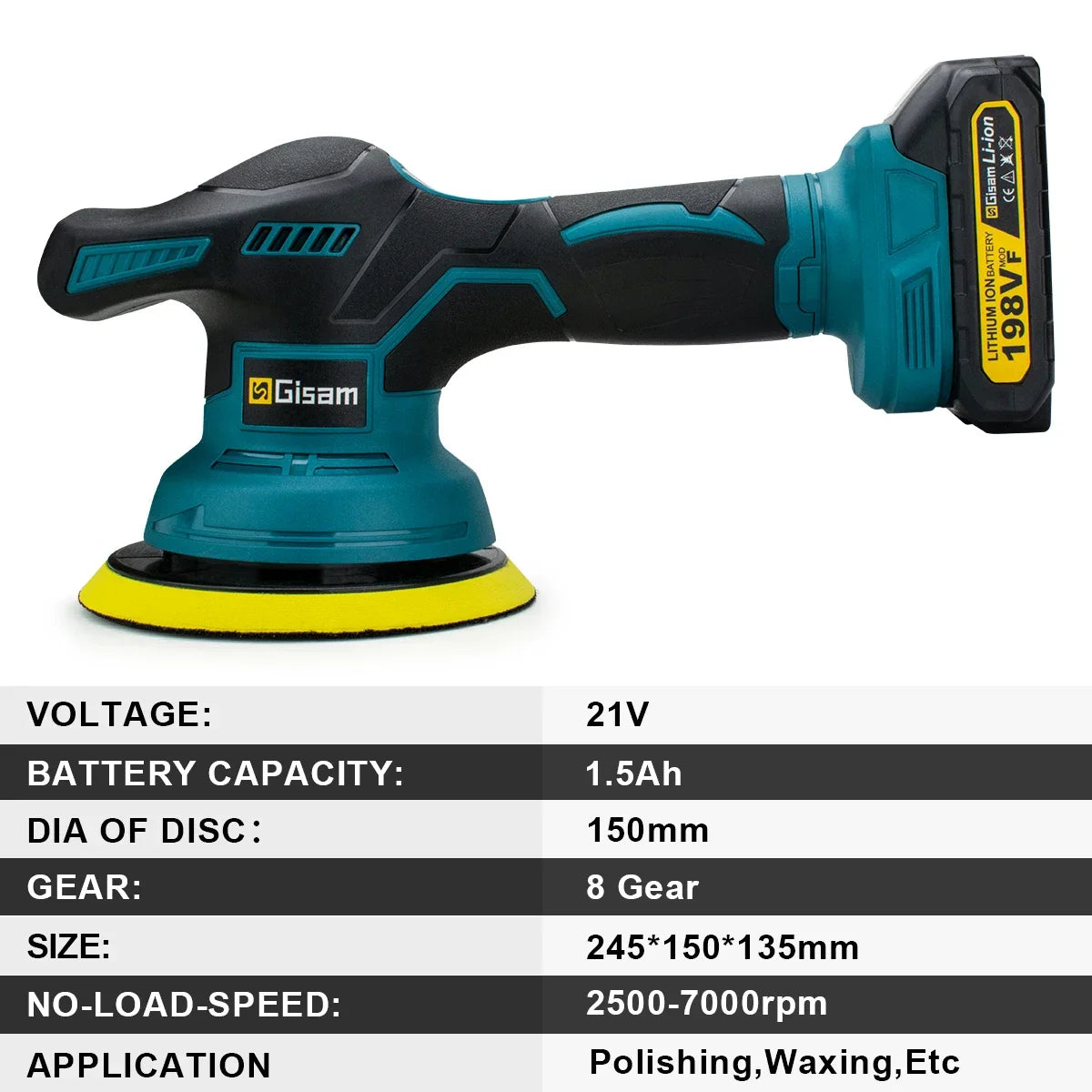 Gisam 8-Gear Digital Cordless Car Polisher — Electric Auto Waxing & Polishing Machine Compatible with Makita 18V Battery