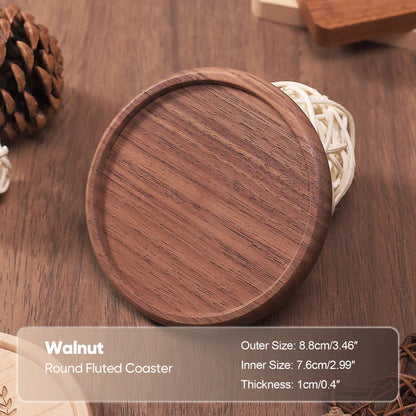 Solid Walnut & Beech Wood Coaster — Durable Heat-Resistant Round & Square Cup Mat, 8.8cm Tea & Coffee Placemat