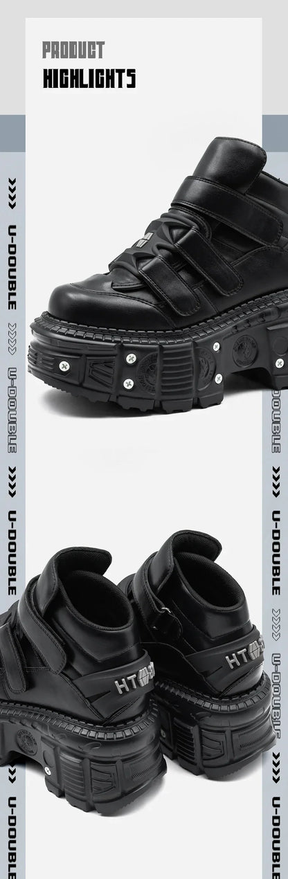 2025 Women’s Punk Gothic Ankle Boots – Lace-Up Platform Shoes with 9CM Heel & Metal Decor