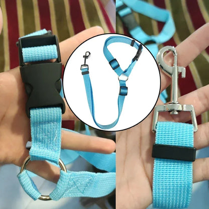 Solid Color Two-in-One Pet Car Seat Belt - Adjustable Nylon Lead Leash for Backseat Safety, Dogs Harness Collar Accessory