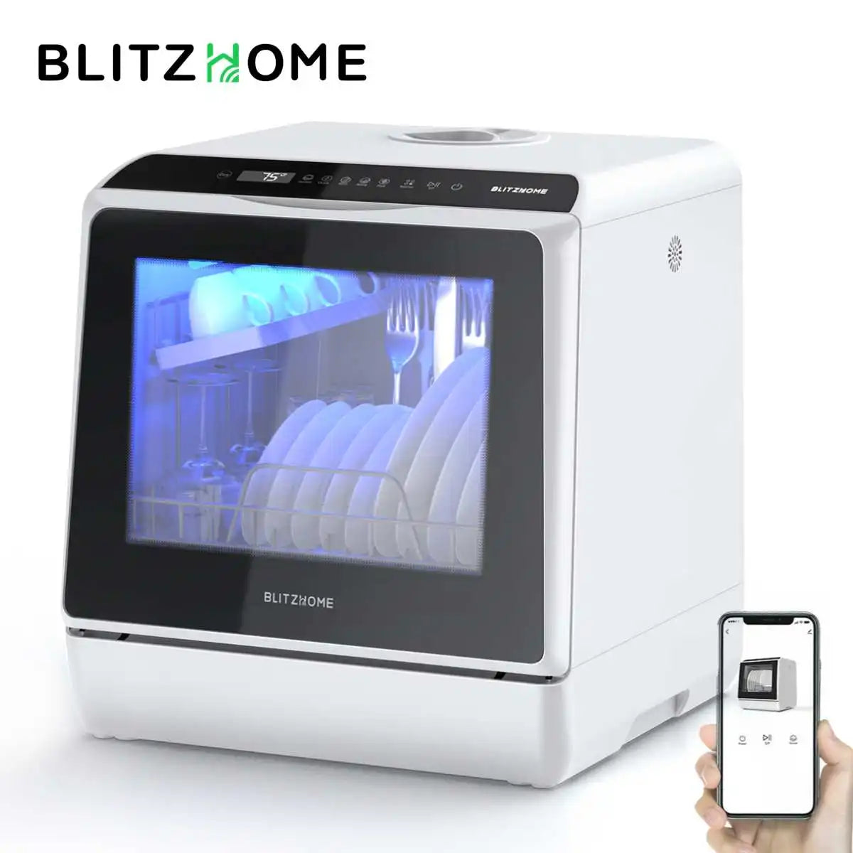 BlitzHome Smart Countertop Dishwasher – Portable Tabletop Dish Washer with APP Control for Kitchen